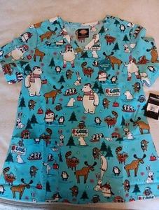 Dickies Medical Scrub Top Polar Bears Size M NWT - Picture 1 of 4