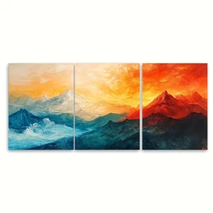3pcs Vibrant Sunset & Snowy Peaks Metal Print Ready to Hang Art - Picture 1 of 7