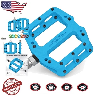 Blue Lightweight Nylon Mountain Bike Pedals 9/16" 3 Sealed Bearings MTB - Image 1 of 4