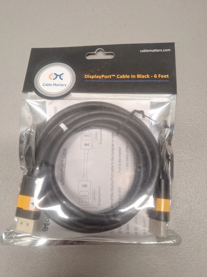 Cable Matters DisplayPort Cable in Black 6 Feet New - Image 1 of 1