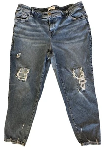 Lane Bryant Mid-Rise Distressed Medium Wash Flex Waist Boyfriend Cropped Jeans - Picture 1 of 6