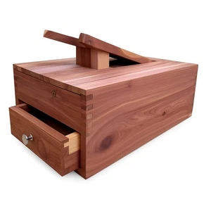 COFFRET CEDRE TIROIR CIREUR ENTRETIEN CUIRS CHAUSSURES AVEC ACCESSOIRES - Picture 1 of 14