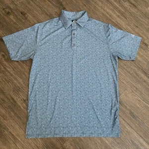 FootJoy Mini Floral Lisle Polo Golf Denim/Purple Performance Polo Mens Medium M - Picture 1 of 5