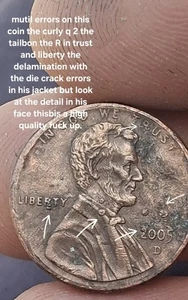 RARE 2005D LINCOLN PENNY Mult ERRORS! DIE CRACK! SPECAIL R'S AND 2 ON THIS COIN - Picture 1 of 23