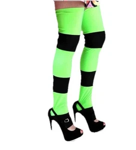 Calcetines Spandex a Rayas Piernas Verde Negro Calzas Mujer Cyber Goth Cosplay - Imagen 1 de 2