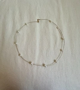 14k Yellow Gold Floating Pearl Choker Necklace 5 .6Grams - Picture 1 of 6
