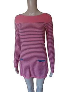 Boden Womens Long Sleeved Top Boat Neck Pink Striped Side Pockets Stretch Size 2 - Picture 1 of 12