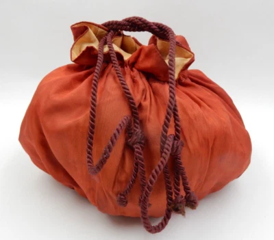 VINTAGE RED SILK DRAWSTRING HOBO PURSE BAG - Image 1 of 4