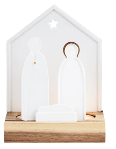 räder Design Lichtobjekt Kleine Krippe 12x8x16cm Porzellan weiß Akazienholz - Bild 1 von 2