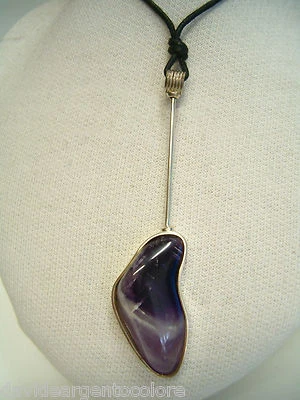 Ciondolo in ARGENTO 925 con AMETISTA naturale e girocollo - pietra dura - - Immagine 1 di 3