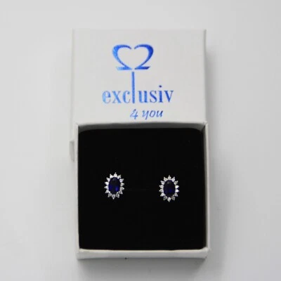Saphir blaue Ohrringe mit Zirkon Steine Sterlingsilber925 wie Prinzessin Diana - Bild 1 von 4