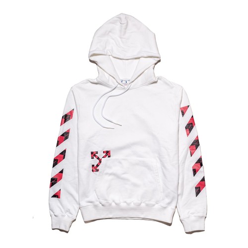 Off White Squared Arrow Felpa con Cappuccio Slim Bianco Rosso