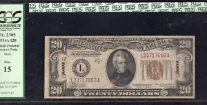FR. 2305 1934-A $20 MULE “HAWAII” FRN FEDERAL RESERVE NOTE PCGS FINE-15 - Picture 1 of 2