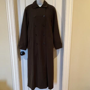WOMENS VINTAGE GALLERY ESPRESSO BROWN REMOVEABLE HOOD LINER LONG TRENCH SZ 4 - Picture 1 of 10