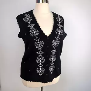 Napa Studio Maglione Donna Gilet Cardigan 2X Nero Ricamato Misto Lana - Foto 1 di 9