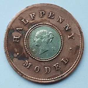 QUEEN VICTORIA HALF PENNY MODEL COIN HIGH GRADE L1 - Picture 1 of 5
