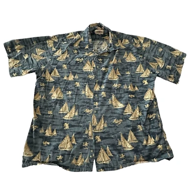 Campia Moda Hawaiian Shirt Mens XL Blue Sailboat Pattern Button Up Short Sleeve - Image 1 of 4