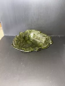 Vintage Green Glass Dish w/ Leaf and Berry Design - Picture 1 of 4