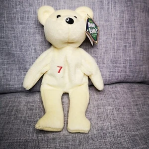 IVAN RODRIGUEZ #7, SELTENER SALVINOS BASEBALL "BAMM BEANO'S" TEDDYBÄR MIT ETIKETT. - Bild 1 von 2