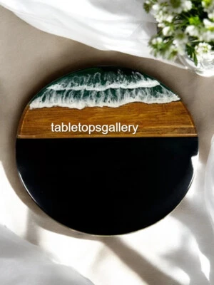 24" Ocean Wave Epoxy Resin Coffee Table Luxury Balcony Garden Kitchen Table Deco - Image 1 of 4