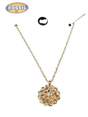 Fossil Pave Crystal Flower Necklace Pendant Goldtone New! - Image 1 of 3