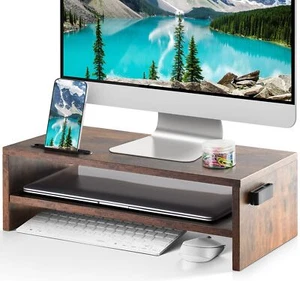 16.5 Inch Monitor Stand, 2 Tier Monitor Riser with Printer Shelf (Vintage) - Picture 1 of 6