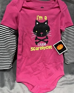 Halloween Pink Creeper One Piece Bodysuit 24M Black Cat I’m A Little ScaredyCat - Picture 1 of 7