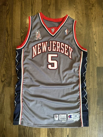 2001-2002 JASON KIDD #5 NJ Nets Champion Pro Cut Game Jersey 48 + 4” Autograph Cover