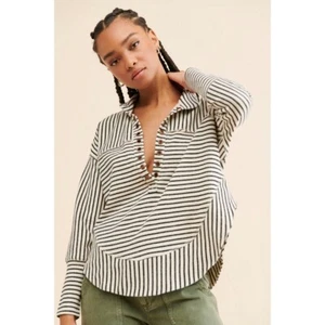 Pilcro by Anthropologie gestreiftes gespleißtes Henley Langarmshirt XL L1 - Bild 1 von 10