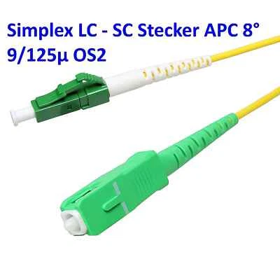 Glasfaserkabel LWL Simplex Patchkabel LC SC APC 8° Singlemode OS2 gelb 0,5-30m - Bild 1 von 4