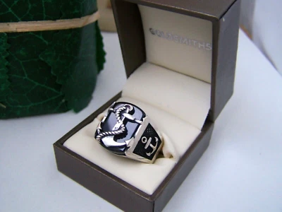 EXCELENTE ANILLO SELLO MARINERO ANCLA ÓNIX PLATA ESTERLINA MACIZA 925 TALLA X MODERNISTA Foto 1 de 4