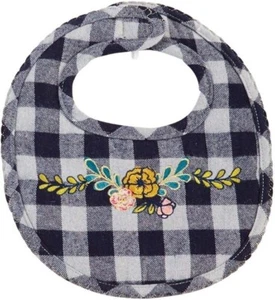 Mud Pie Bib Girls Black/Gray Check Floral Design New with Tags - Picture 1 of 3