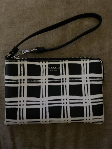 PRACCIALE COACH cerniera angolare raro QUADRETTO DIPINTO 6" x 4" bianco e nero PVC e pelle