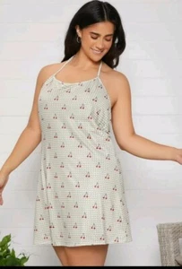 Shein curve green Gingham Cherry 50s vintage retro dress plus size 2xl 20 new - Picture 1 of 3