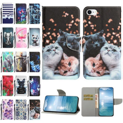 Flower Dog Cat Butterfly Wallet Phone Case For iPhone XS Max XR 8 7 SE 2020 2022 - Image 1 of 4