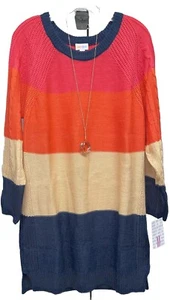 Neu mit Etikett Lularoe Medium marineblau creme pink orange weit gestreift Lauren Pulloverkleid - Bild 1 von 8