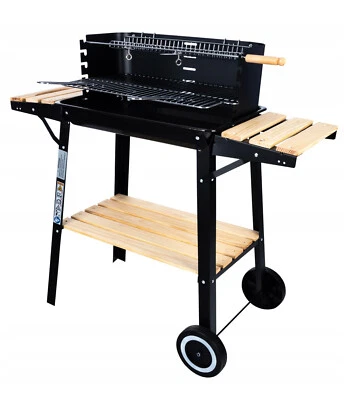 Grande barbecue da giardino su ruote, barbecue a carbone con ripiano - Immagine 1 di 4