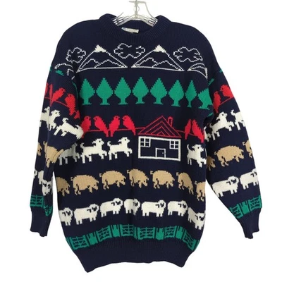 Kotare New Zealand Vintage intarsia sweater wool sheep pig farm animal country - Image 1 of 4