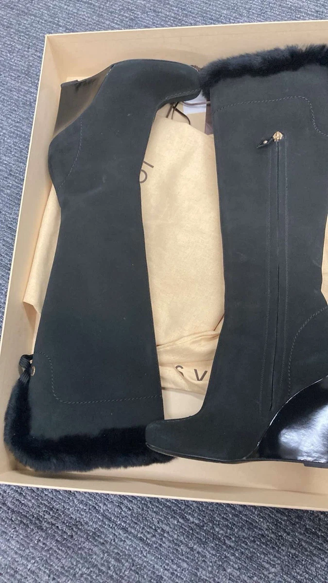 LOUIS VUITTON◇Wedge Ankle Boots/モノグラム/ブーツ/37/BLK