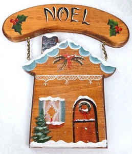 Vtg Handmade Wooden Noel Sign Holly Christmas Hand Painted Wood Wall Hanging - Picture 1 of 5