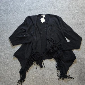 Neiman Marcus Sweater Womens Size XL Black Cashmere Open Cardigan Fringe Capsule - Picture 1 of 9