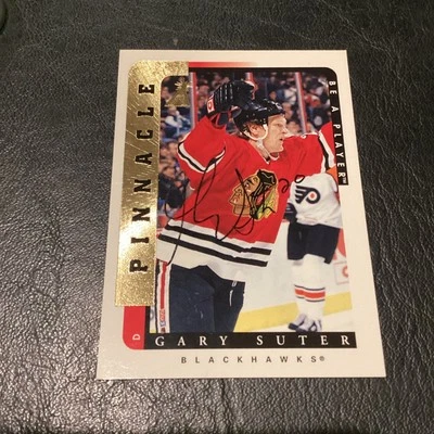 1996-97 BE A PLAYER PINNACLE GARY SUTER #180 AUTO AUTOGRAPH CHI BLACKHAWKS CARD - Image 1 of 4