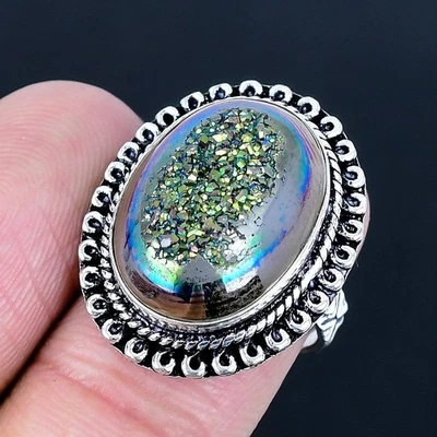 Titanium Druzy 925 Silver Plated Handmade Ring of US Size 7 - Image 1 of 3