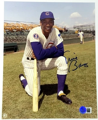 Foto firmada por Ernie Banks Chicago Cubs béisbol 8x10 vintage certificado de autenticidad Beckett Foto 1 de 4