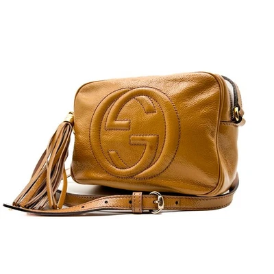 Gucci Soho Disco Patent Leather Crossbody Shoulder Bag Camel Brown 308364 Auth - Image 1 of 4