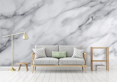 Papier Peint Intissé Panoramique Marbre Blanc Gris Modern XXL Chambre et Salon 6 - Photo 1/4