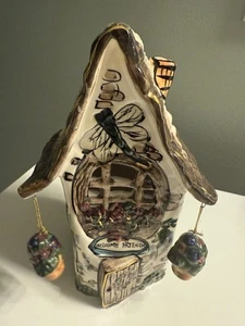 “Welcome Friends” Ceramic Birdhouse W/Hanging Flower Pots - Picture 1 of 4