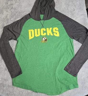 Oregon Ducks Hooded Long Sleeve T-shirt Men XL Green Gray Runs Small Football - Image 1 of 4
