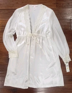 Vintage Oscar de La Renta bianco avorio bordo accappatoio cravatta rifiuti taglia med nuovo con etichette lingerie  - Foto 1 di 16