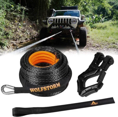 3/8"x100ft Synthetic Winch Cable Line Recovery Rope+Hook ATV UTV Tow Truck Accs - Изображение 1 из 4